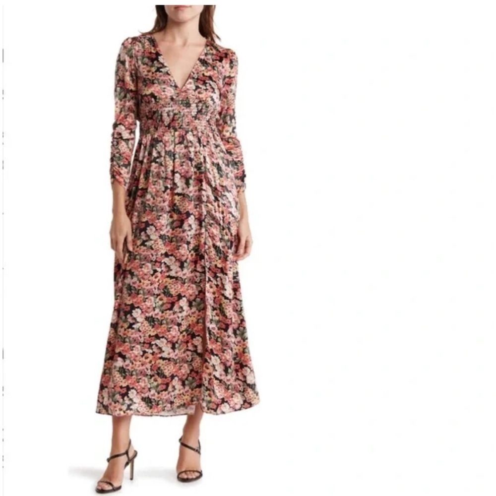 NWT NSR Pink and Black Floral Long Sleeve Dress